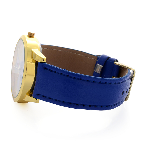 STRADA Japanese Movement Christmas Tree Printed Yellow Dial Water Resistant Watch in Gold Tone with Blue Strap