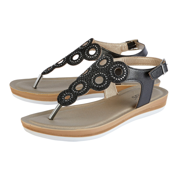 Lotus Milan Toe-Post Sandals (Size 4) - Black