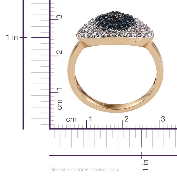 Black Diamond (Rnd), Blue and White Diamond Evil Eye Ring in 14K Gold Overlay Sterling Silver 0.350 Ct.