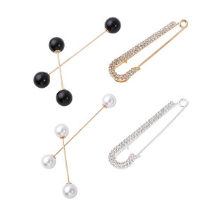 Set of 6 - Simulated Pearl and Crystal Pins