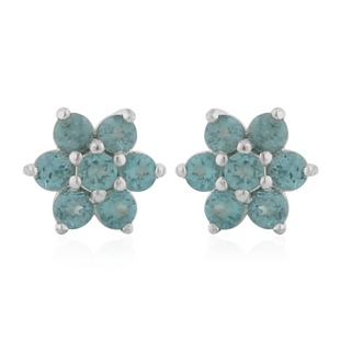 Paraibe Apatite Floral Stud Earrings (with Push Back) in Sterling Silver