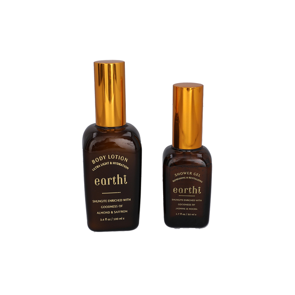 Shungite Enriched Earthi Almond and Saffron Body Lotion with Complementary Jasmine and Mogra Shower 
