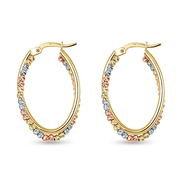9K Tricolour Gold Diamond Cut Hoop Earrings,With Clasp Gold Wt. 3.04 Gms
