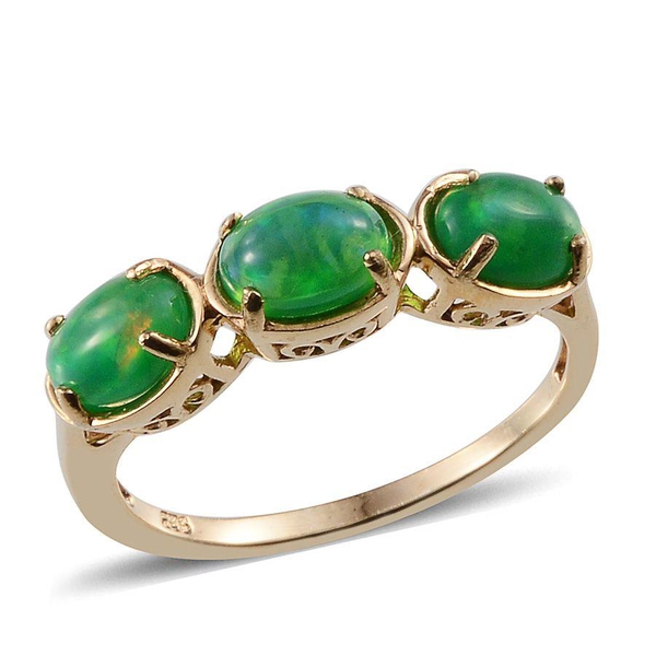 Green Ethiopian Opal (Ovl) Trilogy Ring in 14K Gold Overlay Sterling Silver 1.750 Ct.