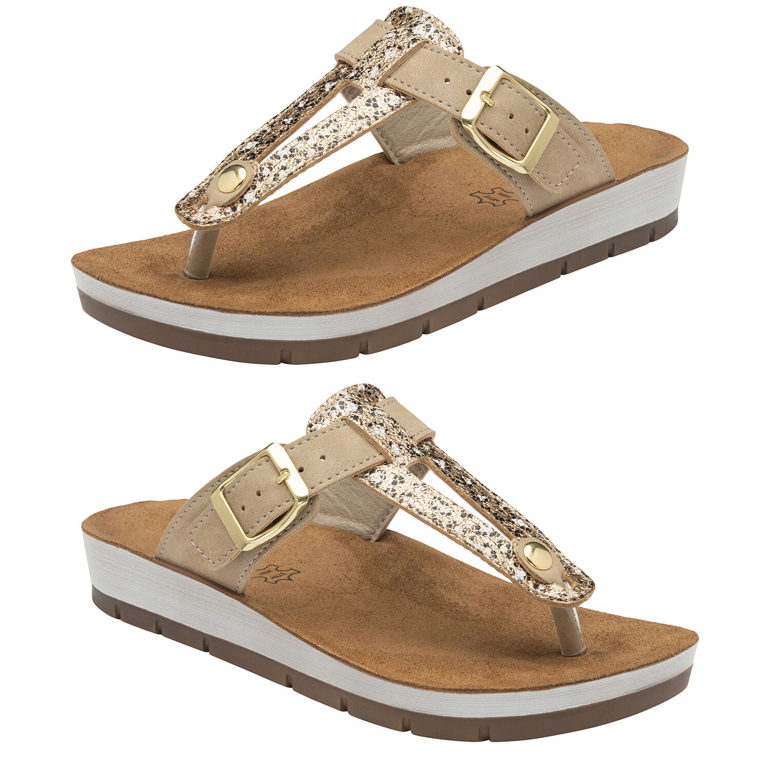 Lotus Leopard Print Palermo Toe-Post Sandals   - Gold