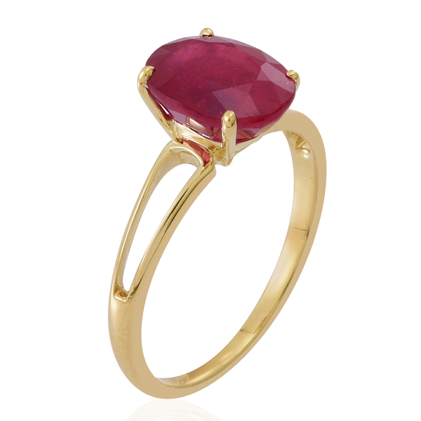 9K Yellow Gold AAA African Ruby (Ovl) Solitaire Ring 3.750 Ct.
