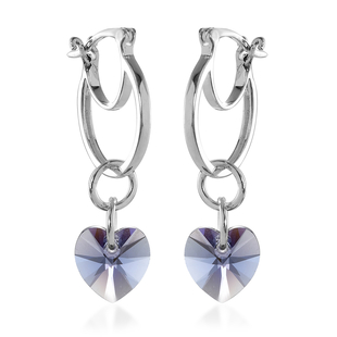 Lustro Stella Tanzanite Crystal Heart Drop Hoop Earrings (with Clasp) in Sterling Silver