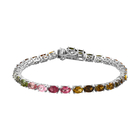 Close Out Rainbow Tourmaline Bracelet (Size - 7.5) in Platinum Overlay Sterling Silver 12.58 Ct, Sil