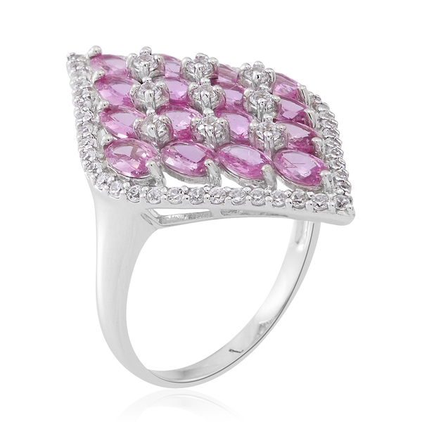 Designer Inspired- 9K W Gold AAA Pink Sapphire (Ovl), Natural Cambodian Zircon Ring 6.350 Ct. Gold Wt 4.50 Gms