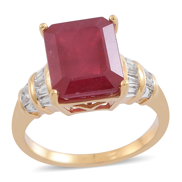African Ruby (Oct), White Topaz Ring in 14K Gold Overlay Sterling Silver 10.000 Ct.