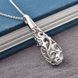 LucyQ Air Drip Collection - Platinum Overlay Sterling Silver Air Drip Pendant with Chain (Size 20/24/30), Silver Wt. 10.95 Gms