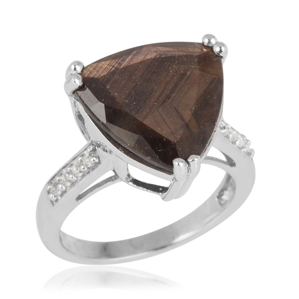Chocolate Sapphire (Trl 8.60 Ct), White Topaz Ring in Rhodium Plated Sterling Silver 8.750 Ct.