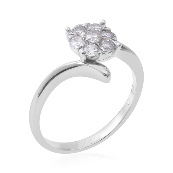ELANZA Simulated Diamond (Rnd) Ring in Rhodium Overlay Sterling Silver