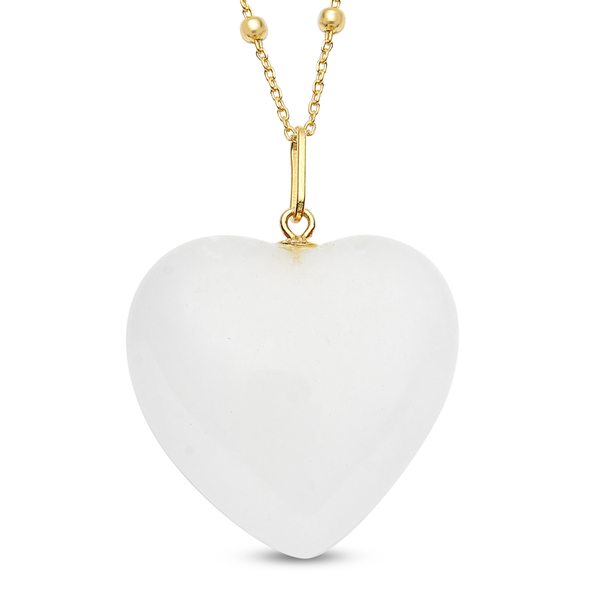 White Crystal Quartz Heart Pendant with Chain (Size 20) in Yellow Gold Overlay Sterling Silver