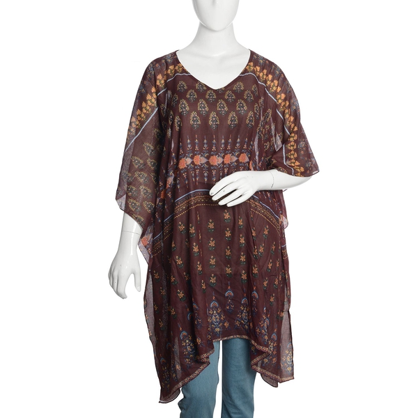 Burgundy, Yellow and Multi Colour Floral Printed Kaftan (Free Size)