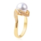 White South Sea Pearl (Rnd), Natural White Cambodian Zircon Swirl Ring in Yellow Gold Overlay Sterling Silver 1.421 Ct, Silver wt 5.00 Gms