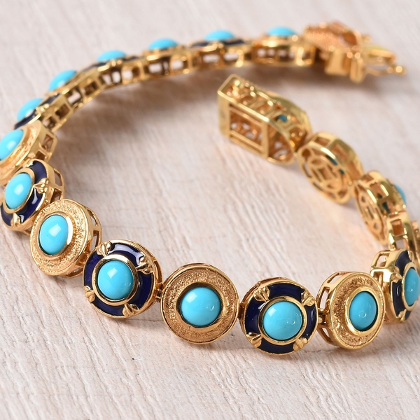 AA Arizona Sleeping Beauty Turquoise Enamelled Bracelet (Size 7.5) in 14K Gold Overlay Sterling Silver 9.00 Ct, Silver wt 21.00 Gms