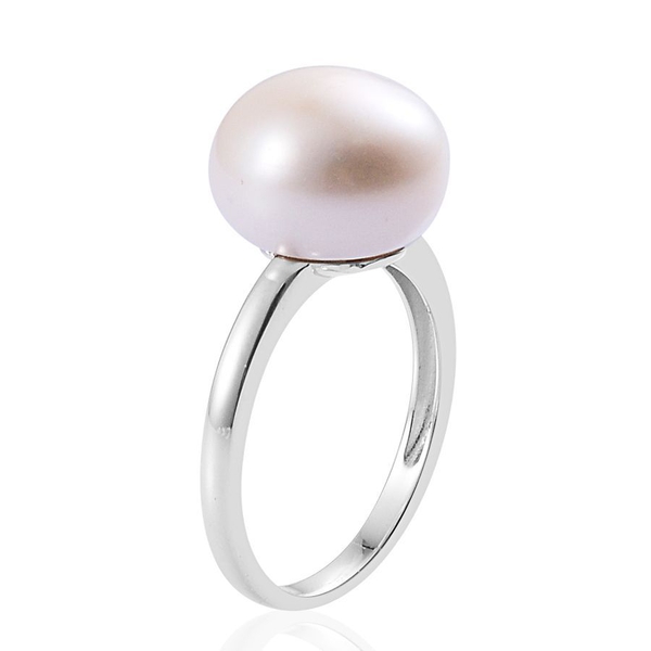 Fresh Water Pearl (Rnd) Solitaire Ring in Platinum Overlay Sterling Silver 11.000 Ct.
