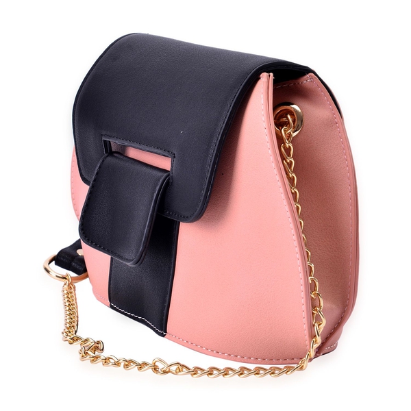 Sofia Dusk Pink and Black Colour Block Crossbody Bag with Chain Strap (Size 20x15x10 Cm)