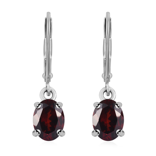 Mozambique Garnet Earrings (with Lever Back) in Rhodium Overlay Sterling Silver 2.84 Ct.