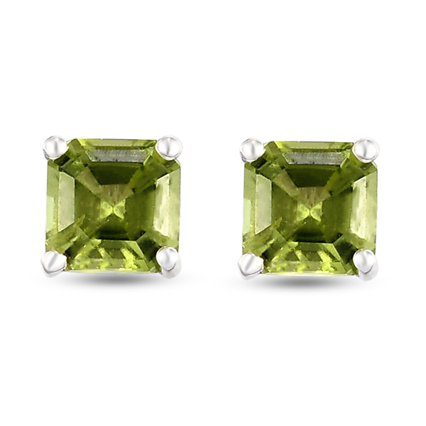Arizona Peridot (Asscher Cut) Solitaire Stud Earrings (With Push Back) in Sterling Silver 1.38 Ct.