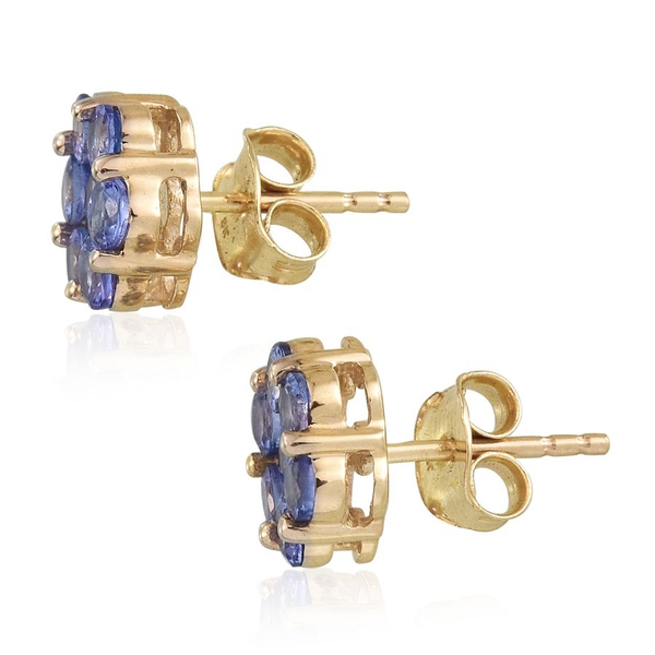 9K Y Gold Tanzanite (Rnd) Floral Stud Earrings (with Push Back) 1.750 Ct.