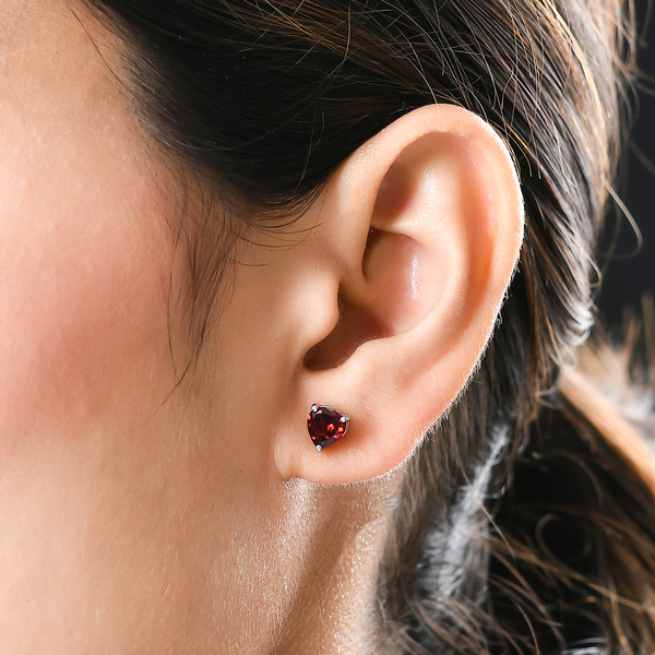 Red Garnet Earrings (with Push Back) in Platinum Overlay Sterling Silver 1.86 Ct.