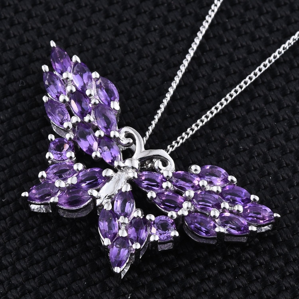 Amethyst (Mrq) Butterfly Pendant With Chain in Platinum Overlay Sterling Silver 2.250 Ct.
