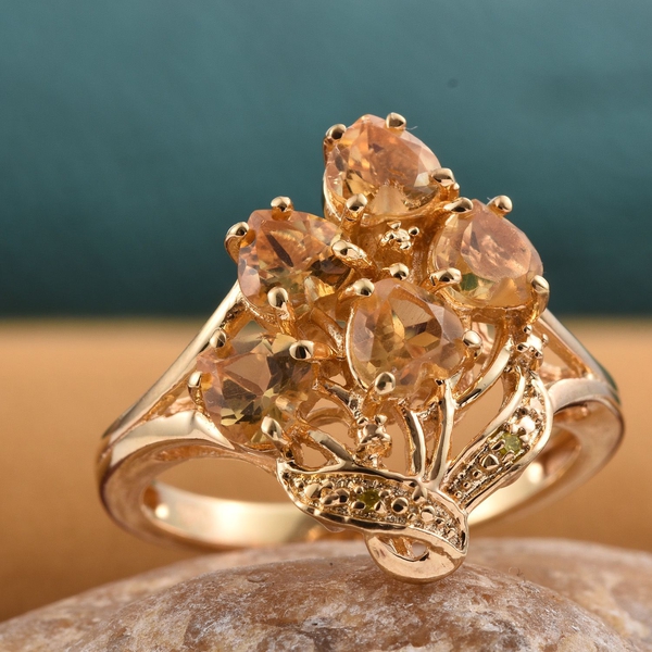Citrine (Hrt), Yellow Diamond Ring in ION Plated 18K Yellow Gold Bond 1.760 Ct.
