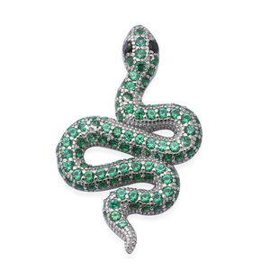 ELANZA Serpent Collection- Simulated Peridot and Simulated Black Spinel Serpent Pendant in Rhodium O
