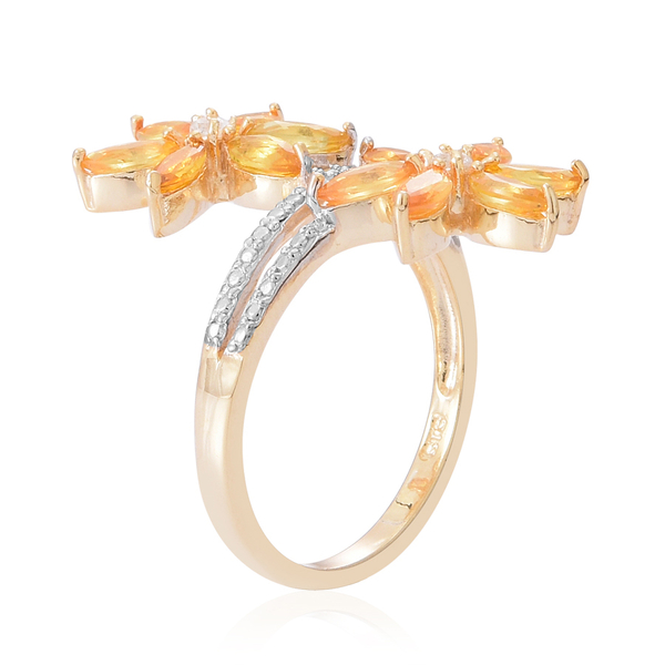 Yellow Sapphire (Mrq), Natural Cambodian Zircon Twin Floral Ring in 14K Gold Overlay Sterling Silver 2.500 Ct.