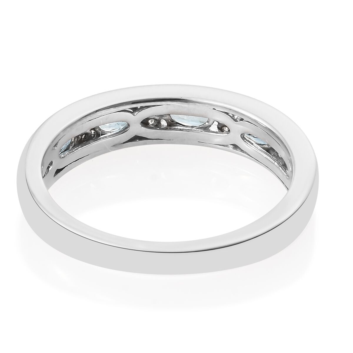 9K White Gold AA Santa Maria Aquamarine (Ovl), Natural Cambodian Zircon Half Eternity Band Ring 1.000 Ct.