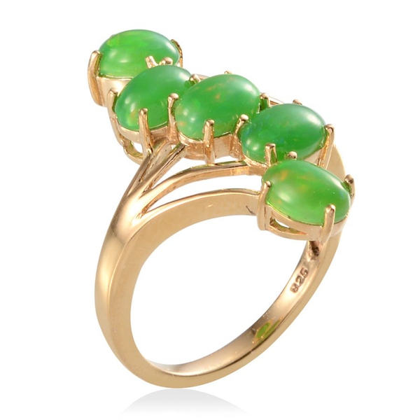 Green Ethiopian Opal (Ovl) 5 Stone Crossover Ring in 14K Gold Overlay Sterling Silver 3.000 Ct.