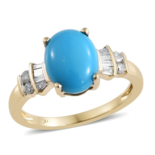 2 Carat AAA Sleeping Beauty Turquoise and Diamond Solitaire Drop Ring in 9K Gold 2.05 Grams