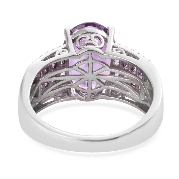 Moroccan Amethyst (Ovl 5.75 Ct), Amethyst and Natural Cambodian Zircon Ring in Platinum Overlay Sterling Silver 6.750 Ct. Silver wt 6.37 Gms.
