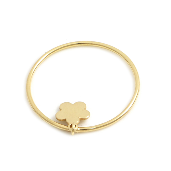 Italian Made - 9K Yellow Gold Dangling Floral Charm Ring