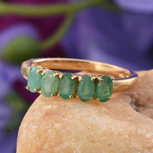 Kagem Zambian Emerald (Ovl) 5 Stone Ring in 14K Gold Overlay Sterling Silver 1.250 Ct.