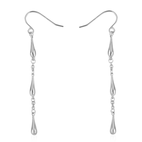 LucyQ Long Drop Hook Earrings in Rhodium Plated Sterling Silver