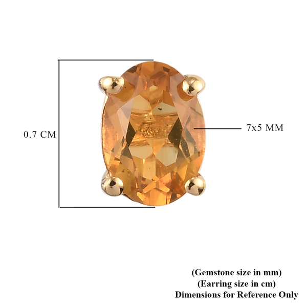 Citrine Stud Earrings (with Push Back) in Vermeil Gold Overlay Sterling Silver 1.50 Ct.