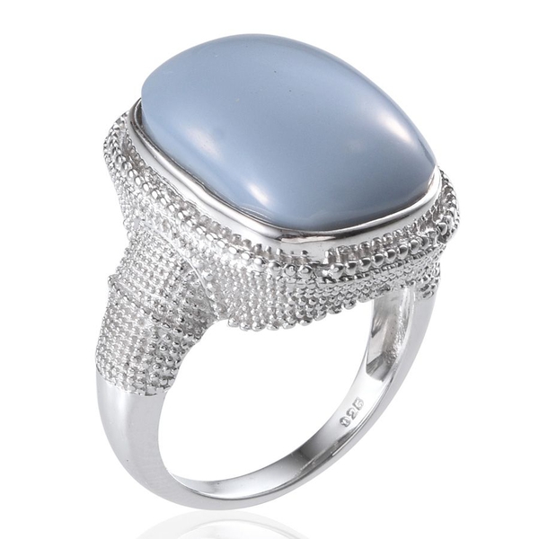 Peruvian Blue Opal (Cush) Ring in Platinum Overlay Sterling Silver 17.500 Ct.