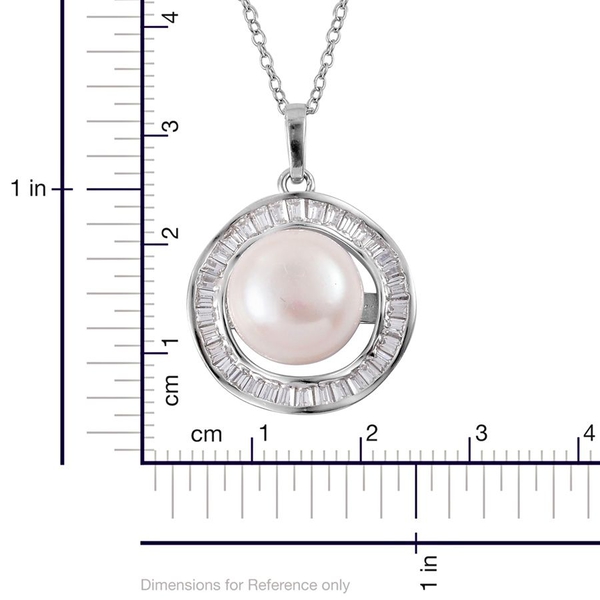 Fresh Water White Pearl and Simulated White Diamond Pendant With Chain in Rhodium Plated Sterling Silver 9.370 Ct.