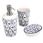 Set of 3 - Ceramic Bathroom Accessory (Liquid Soap Dispenser, Soap Dish & Toothbrush Holder) - Blue