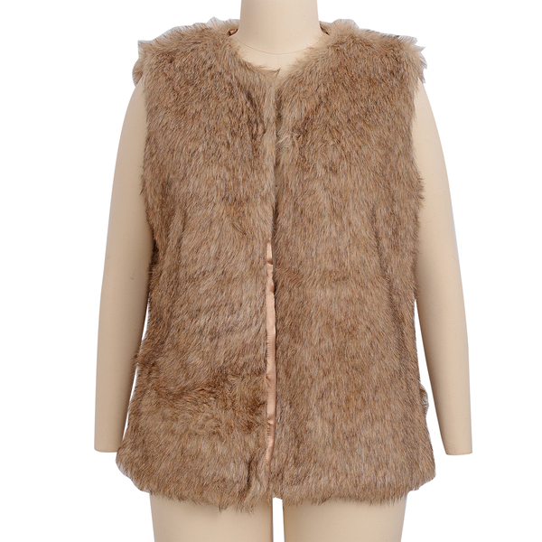 Close Out Deal Luxe Super Soft Helson Faux Fur Brown and Black Colour Gilet (Size16-size18)