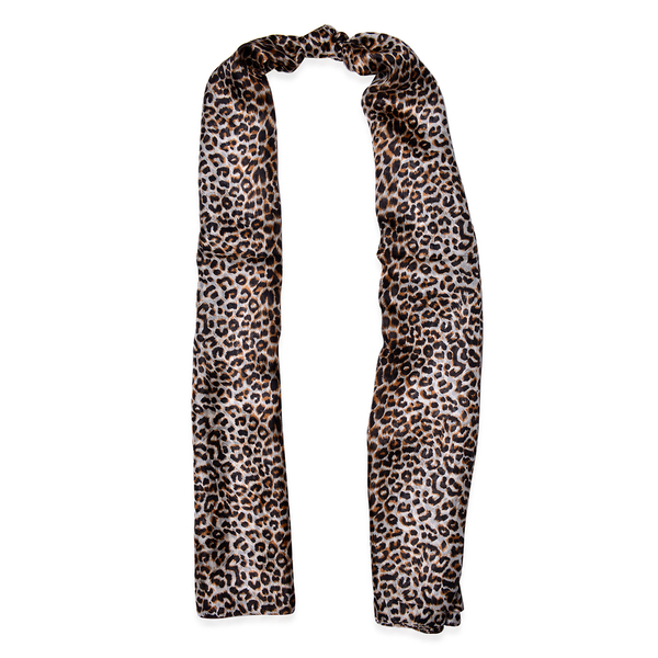 100% Mulberry Silk Leopard Pattern Black and Chocolate Colour Scarf (Size 170x110 Cm)