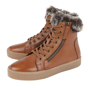 Lotus Siobhan Leather Stressless Sneakers with Faux Fur Lining (Size 3) - Tan