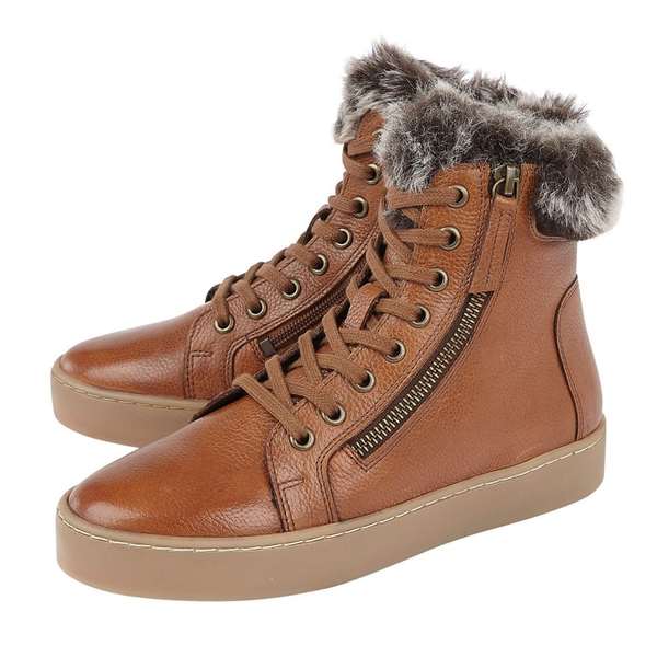 Lotus Siobhan Leather Stressless Sneakers with Faux Fur Lining - Tan