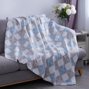 Blue & Grey Check Pattern Fleece Printed Blanket with Horse Stitching (Size: 130x170cm)