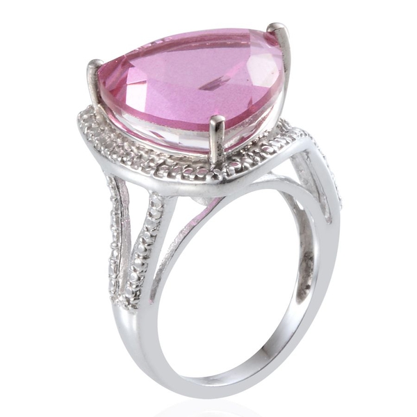 Kunzite Colour Quartz (Trl 15.25 Ct), Diamond Ring in Platinum Overlay Sterling Silver 15.270 Ct.