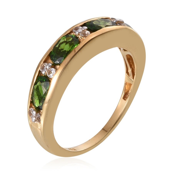 Chrome Diopside (Ovl), White Topaz Half Eternity Band Ring in 14K Gold Overlay Sterling Silver 2.000 Ct.