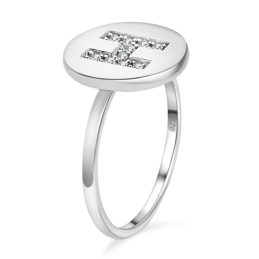 White Diamond Initial-H Ring in Platinum Overlay Sterling Silver White Diamond Initial-H Ring in Platinum Overlay Sterling Silver